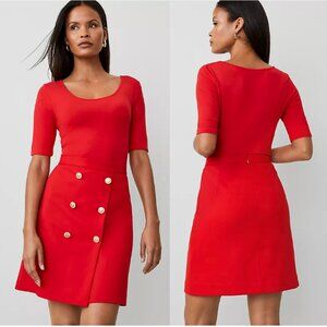 NWT ANN TAYLOR Button Embellished A-Line Wrap Skirt Bright Cherry Red Size 14